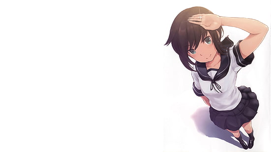 schoolgirl, white  background, anime girls, Kantai Collection, Fubuki (KanColle), HD wallpaper HD wallpaper
