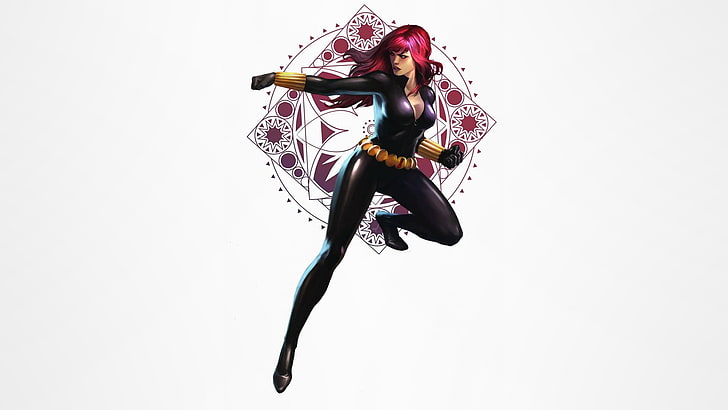 personagem de mulher de cabelo rosa, viúva negra, Marvel Comics, fundo simples, HD papel de parede