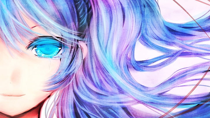 Anime Gadis Anime Rambut Panjang Mata Biru Tersenyum Latar Belakang Putih Wallpaper Hd