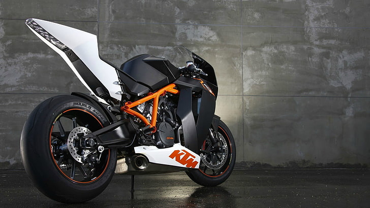 czarno-biało-pomarańczowy motocykl sportowy, motocykl, KTM, KTM RC8, Tapety HD