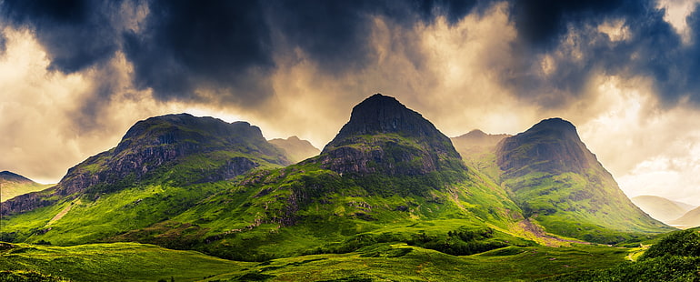 grön kulle, berg, moln, gräs, Skottland, vår, natur, landskap, Storbritannien, HD tapet HD wallpaper