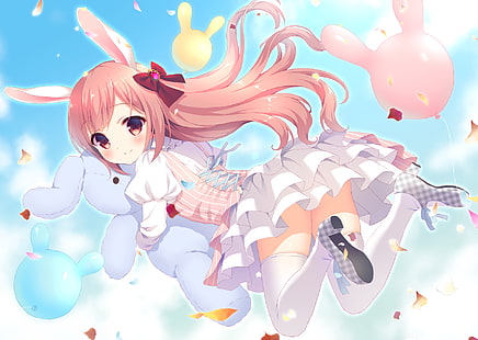 anime girl, bunny ears, loli, dress, jumping, Anime, HD wallpaper HD wallpaper