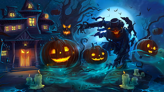  Holiday, Halloween, Dark, Haunted, Moon, Night, Pumpkin, Scary, HD wallpaper HD wallpaper