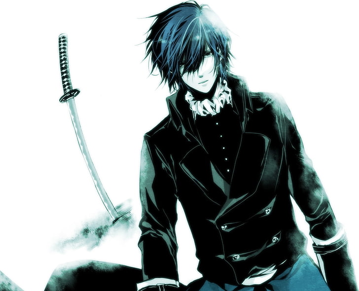 темнее черного аниме постер, аниме, мальчик, брюнетка, меч, грусть, HD обои