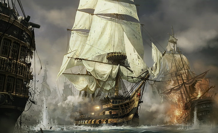 Age Of Empires Concept Art, кораб с кафяв галеон, Игри, Age Of Empires, концептуално изкуство, HD тапет