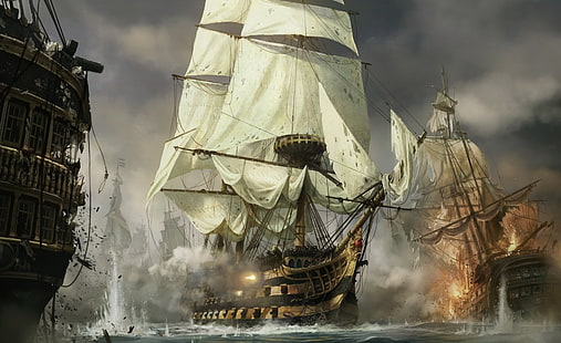 Arte conceptual de Age Of Empires, barco galeón marrón, Juegos, Age of Empires, arte conceptual, Fondo de pantalla HD HD wallpaper