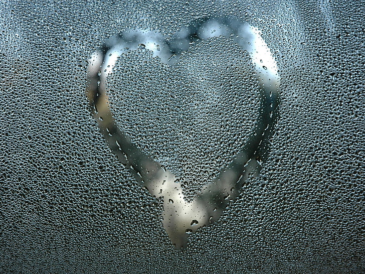 water drop, heart, glass, breathing, cold, drawing, HD wallpaper