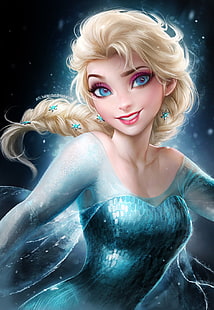 Обои Frozen's Queen Elsa, Принцесса Эльза, Disney, голубое платье, Frozen (фильм), HD обои HD wallpaper
