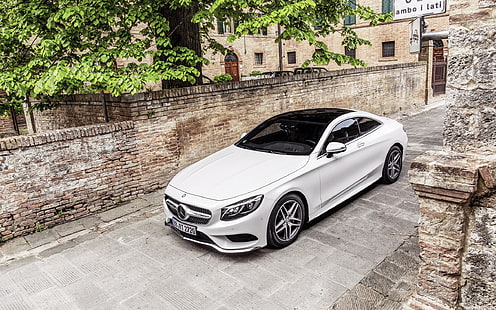 white Mercedes-Benz C-class coupe, mercedes-benz, s-class, coupe, white, HD wallpaper HD wallpaper