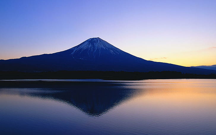 Calm Fuji, calm, volcano, ocean, japan, 3d and abstract, HD wallpaper