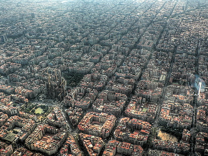 建物、教会、空撮、都市の景観、スペイン、バルセロナ、都市、 HDデスクトップの壁紙 HD wallpaper