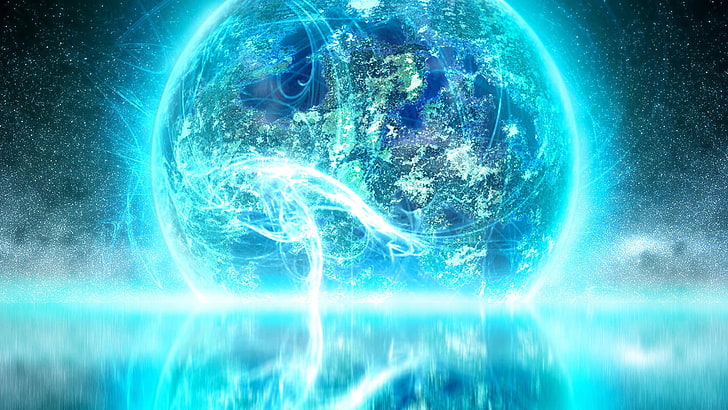 Earth illustration, planet, explosion, neon, glow, HD wallpaper