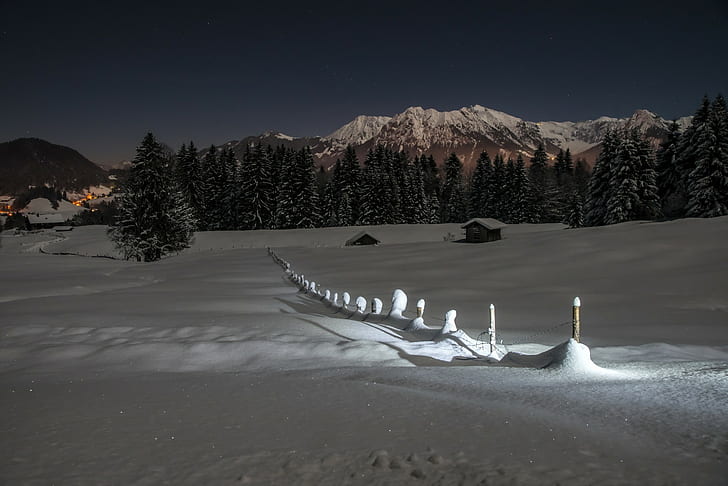 noche, montañas, invierno, paisaje, naturaleza, nieve, Fondo de pantalla HD