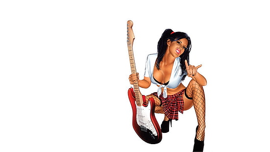 White Guitar Punk Woman Girl HD, woman holding white and red stratocaster guitar 3d illustration, music, white, girl, woman, guitar, punk, HD wallpaper HD wallpaper