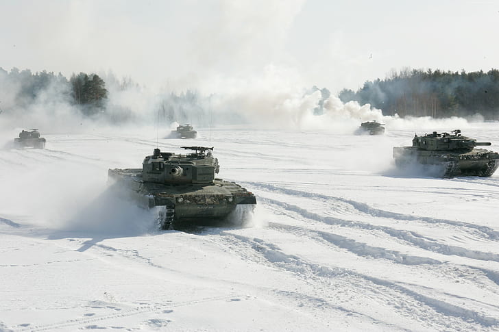 Leopard 2A4, tank, salju, Tentara Jerman, Wallpaper HD