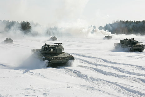 Leopard 2A4, tank, snow, German Army, HD wallpaper HD wallpaper