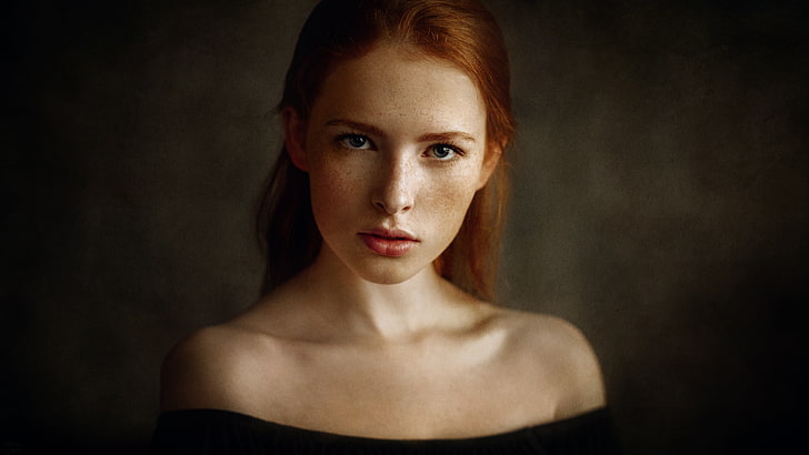 portrait, redhead, bare shoulders, women, Georgy Chernyadyev, HD wallpaper