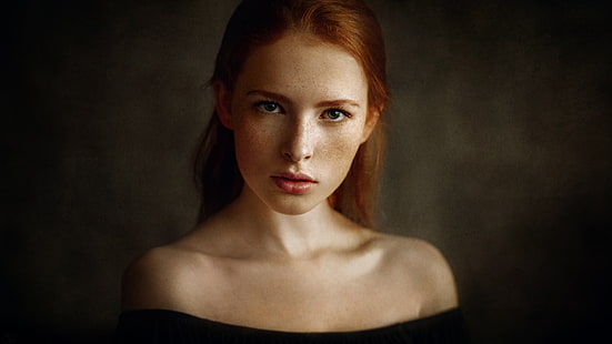 portret, ruda, odkryte ramiona, kobiety, Georgy Chernyadyev, Tapety HD HD wallpaper