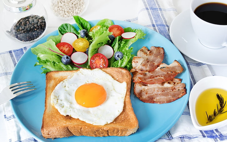Breakfast, bread, eggs, Food, HD wallpaper