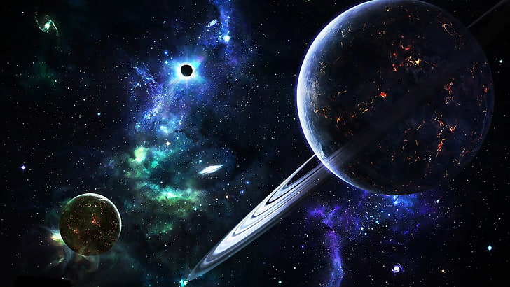 Saturn-Planet, Grafik, Raum, digitale Kunst, Konzeptkunst, Planet, Himmel, Sterne, planetarische Ringe, Raumkunst, HD-Hintergrundbild