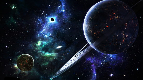Planeta Saturno, obras de arte, espacio, arte digital, arte conceptual, planeta, cielo, estrellas, anillos planetarios, arte espacial, Fondo de pantalla HD HD wallpaper
