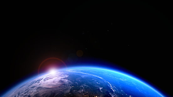 الشروق ، الخلفية المظلمة ، الغلاف الجوي ، الأفق ، الأزرق ، الأرض ، الكرة الأرضية، خلفية HD HD wallpaper