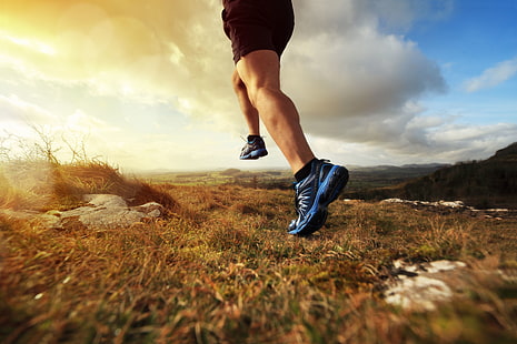 поле, физическа активност, бегач, спортни обувки, HD тапет HD wallpaper