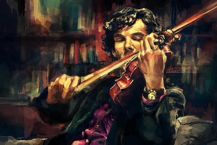 Sherlock Holmes, biola, Benedict Cumberbatch, tonton, Wallpaper HD