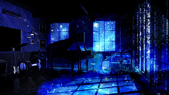Anime, Verano eterno, Fantasía, Guitarra, Piano, Espacio, Fondo de pantalla HD HD wallpaper