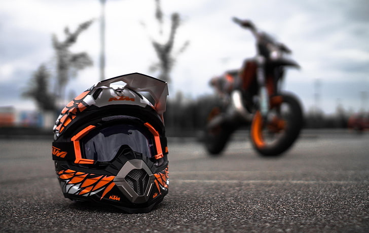 오토바이, KTM, 슈퍼 모토, 헬멧, HD 배경 화면