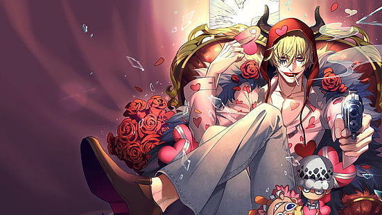 Anime, One Piece, Donquixote Corazon, Donquixote Rosinante, Gun, Pistol, Smoking, HD wallpaper HD wallpaper