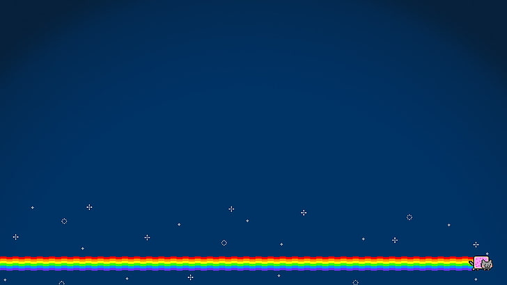 black and red laptop computer, Nyan Cat, simple background, rainbows, cat, HD wallpaper