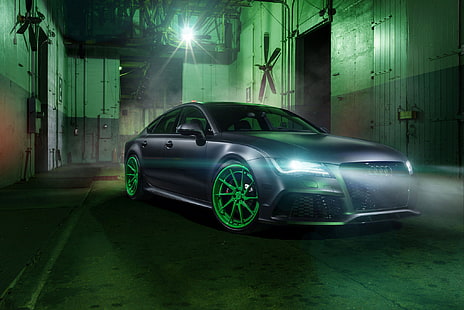 berline Audi grise, voiture, phares, Audi RS7, Fond d'écran HD HD wallpaper