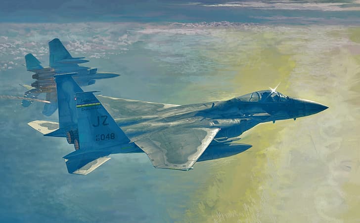 f15 strike eagle, war, art, airplane, aviation, jet, HD wallpaper