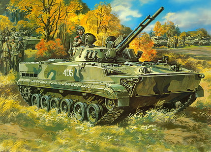 танк зеленой армии, рисунок, боевая машина пехоты, БМП-3, HD обои HD wallpaper