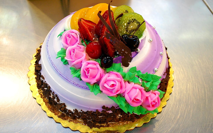 pastel de cobertura de hielo púrpura, pastel, hermoso, glaseado, dulce, Fondo de pantalla HD