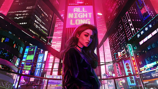 Girl, Lights, Night, The city, Neon, Light, Advertising, Synthpop, Darkwave, Synth, Retrowave, Synthwave, Synth pop, All night long, Tony Skeor, HD wallpaper HD wallpaper
