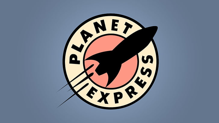 โลโก้ Planet Express Futurama สีฟ้าพื้นหลังเรียบง่ายทีวีศิลปะดิจิตอลพื้นหลังสีน้ำเงิน, วอลล์เปเปอร์ HD