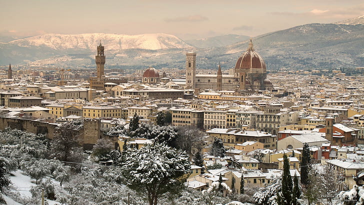Флоренция зимой, Италия, Архитектура, HD обои