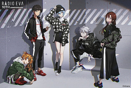 Neon Genesis Evangelion, Ayanami Rei, Ikari Shinji, Asuka Langley Soryu, Nagisa Kaworu, Makinami Mari Illustrious, Tapety HD HD wallpaper