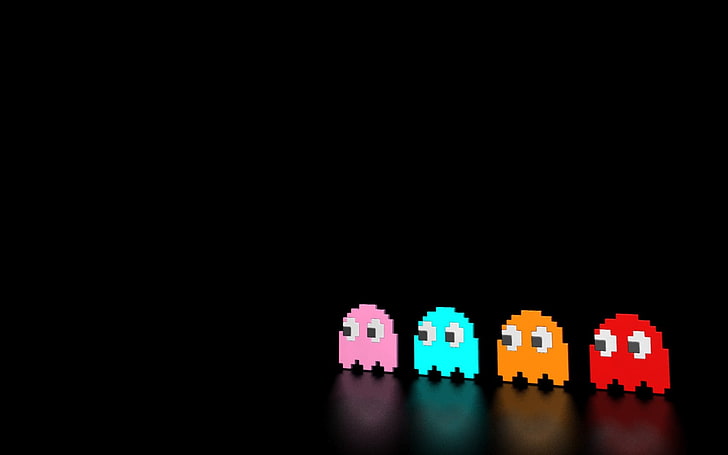 Pac-Man ghosts illustration, Pacman, video games, Clyde, Inky, Pinky, Blinky, retro games, digital art, HD wallpaper