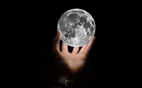 decoração da lâmpada da lua, plano de fundo, preto, widescreen, papel de parede, mão, satélite, a lua, lua, tela cheia, papéis de parede em HD, tela cheia, HD papel de parede HD wallpaper