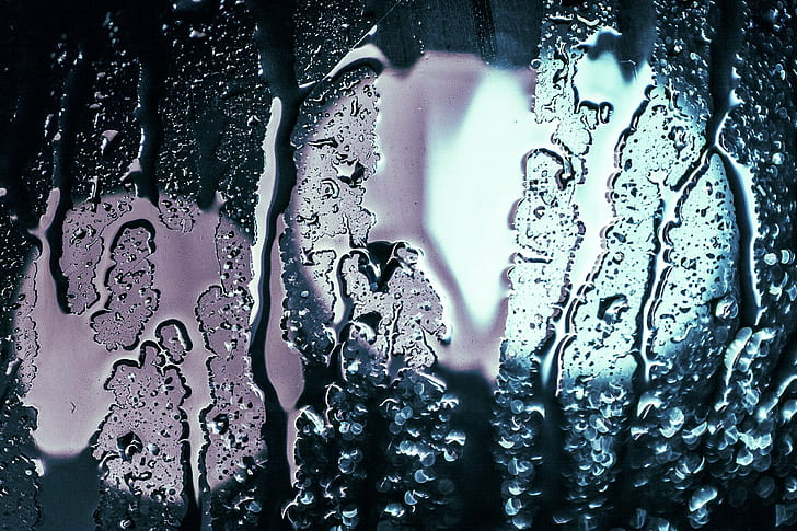 verre clair, bokeh, couleurs froides, macro, pluie violette, eau de pluie, humide, fenêtre, équipement, moi mon, prime, goutte, eau, bleu, liquide, gros plan, abstrait, transparent, fraîcheur, arrière-plans, nature, froid- Température, Fond d'écran HD