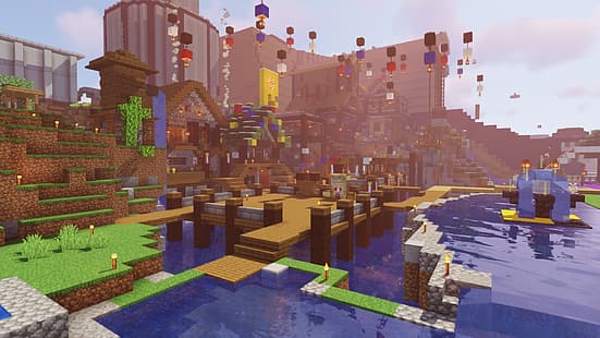 Minecraft, shaders, eau, maison, rêve smp, Fond d'écran HD HD wallpaper