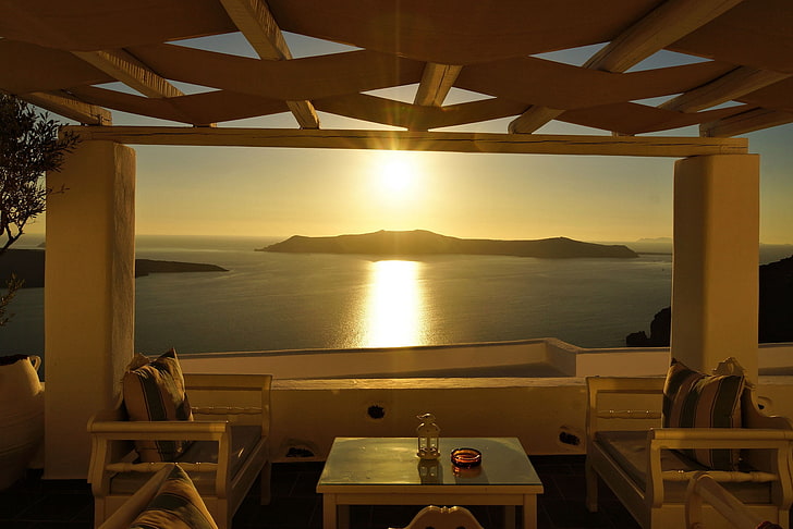 summer, stay, view, Greece, panorama, resort, Notio Aigaio, Thira, Hotel Agali Houses Santorini, HD wallpaper