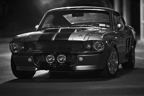 Graustufen-Coupé, Maschine, Mustang, Ford, Shelby, GT500, Eleanor, Muscle Car, HD-Hintergrundbild HD wallpaper