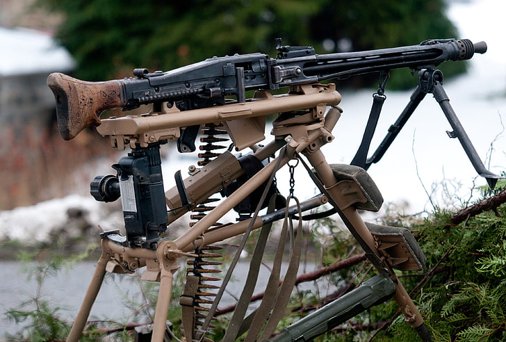 rifle negro y marrón, guerra, ametralladora, alemán, mundial, segundo, tiempos, MG 42, solo, (ametralladora 42), Fondo de pantalla HD