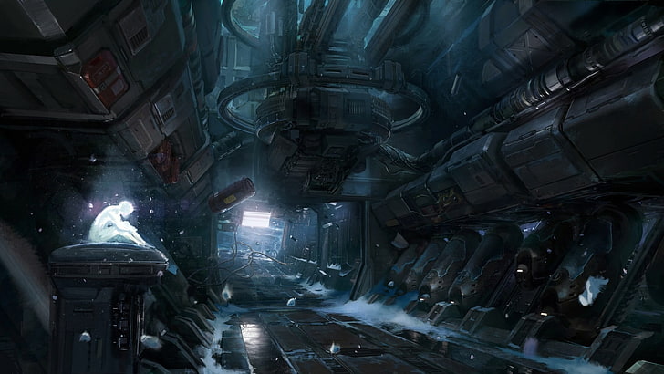 papier peint intérieur gris vaisseau spatial, Halo, Halo 4, Cortana, concept art, jeux vidéo, Fond d'écran HD