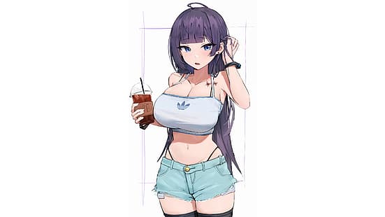  girl, sexy, Anime, girls, boobs, pretty, oppai, tapioca, bubble tea, HD wallpaper HD wallpaper