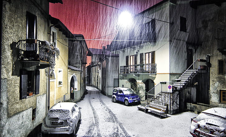 зима, снег, ночь, Италия, HD обои